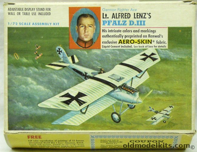 Renwal 1/72 Lt. Alfred Lenz's Pfalz D-III  with Aeroskin Fabric - (DIII), 271-69 plastic model kit